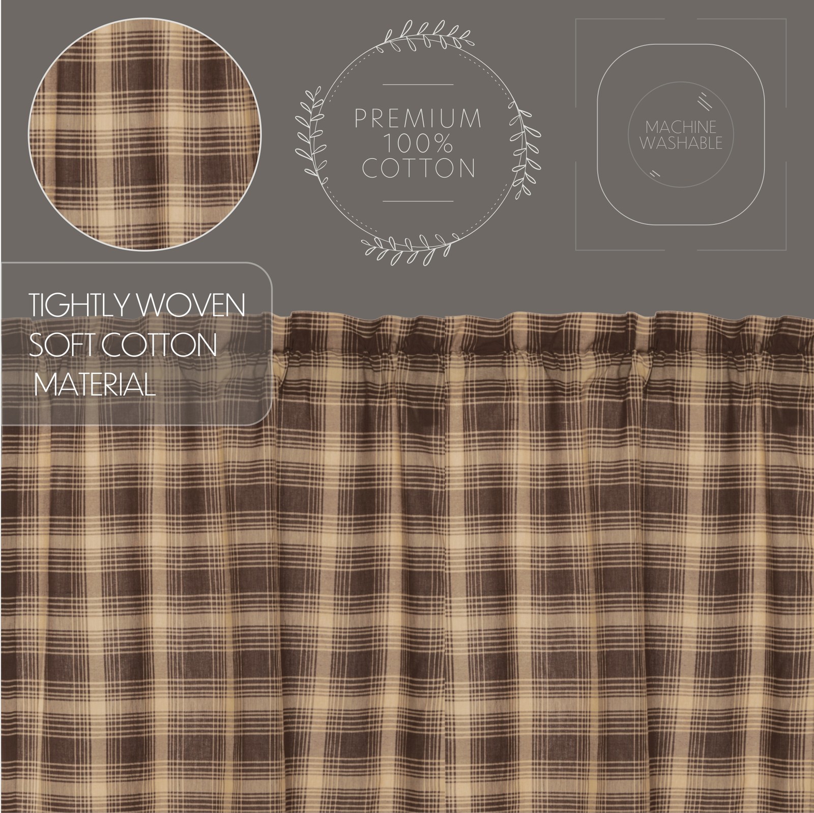 Rustic 63″x36″x18″ Prairie Panel Pair Brown Rod Star Window Curtains VHC Brands