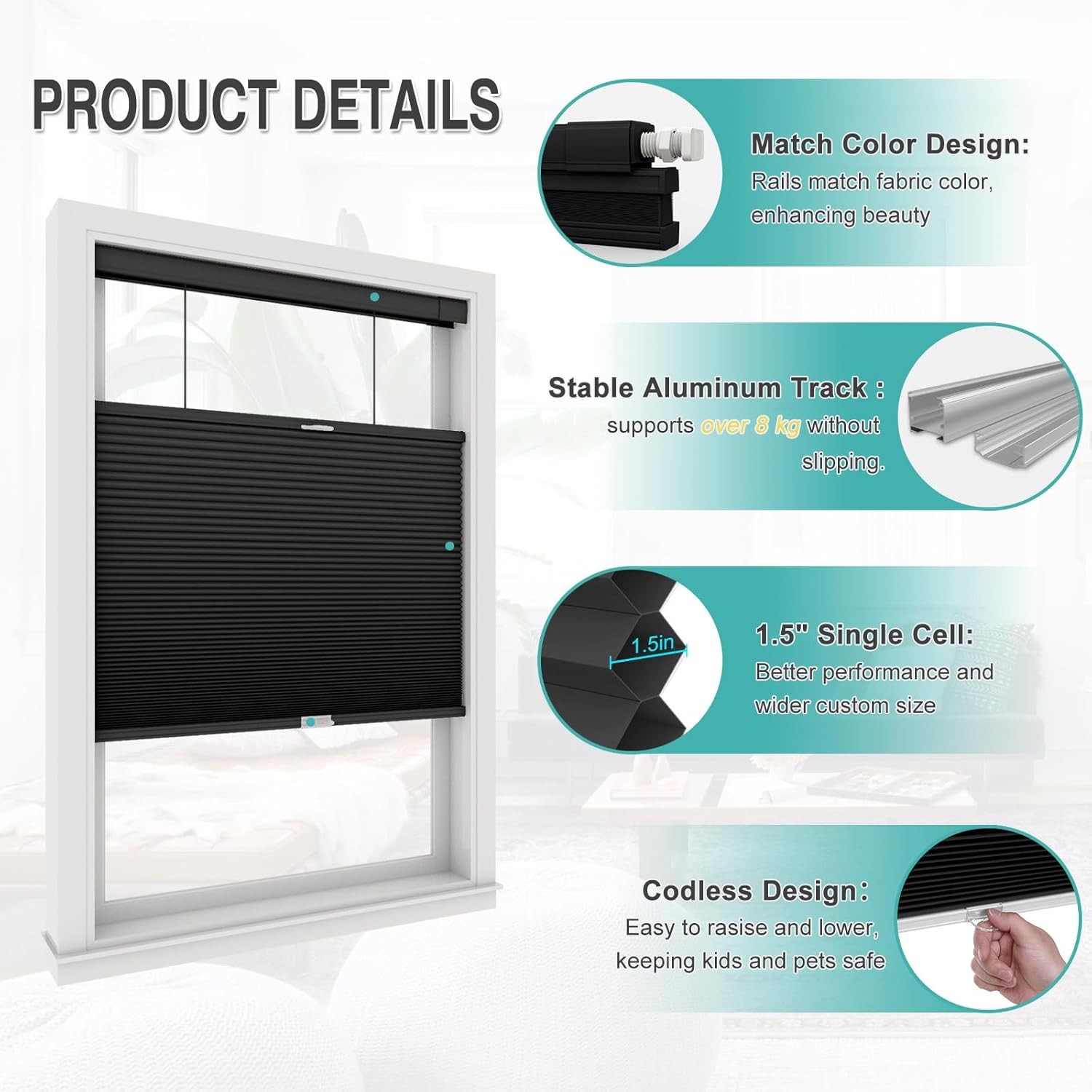 Changshade CUSTOM Made No Drill Top Down Bottom Up Cellular Shade Honeycomb