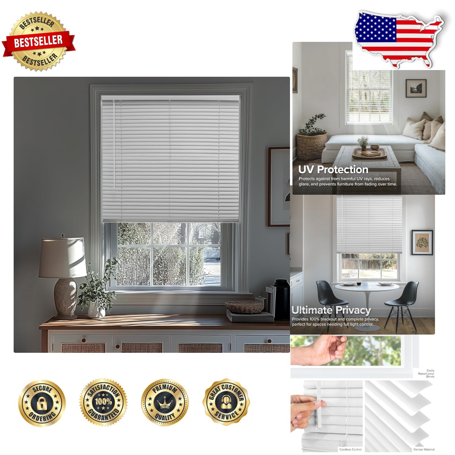 Durable Blackout Vinyl Blinds for Windows – 17″W x 72″H, Cordless, Easy Install
