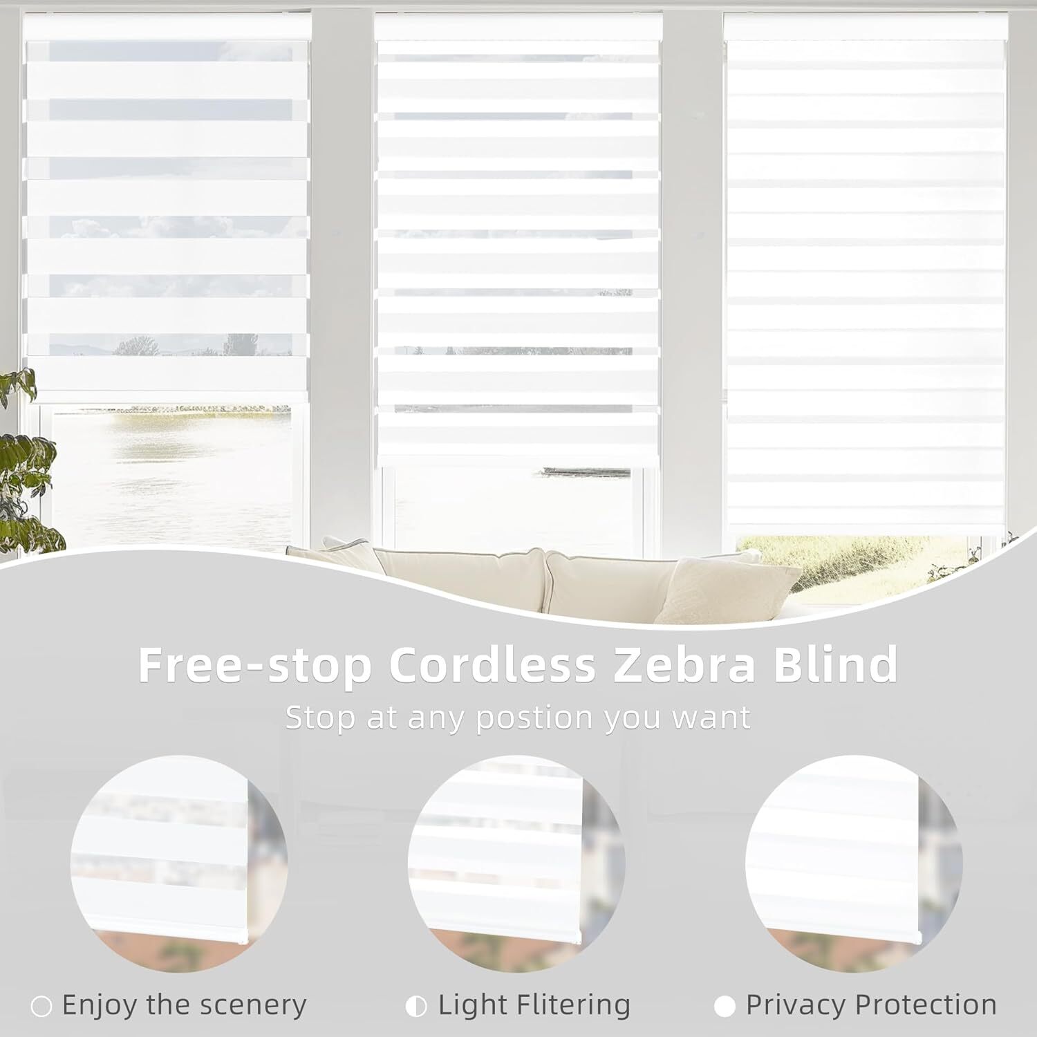 Cordless Zebra Print Blinds, Double (44 in. W x 72 in. H, White)