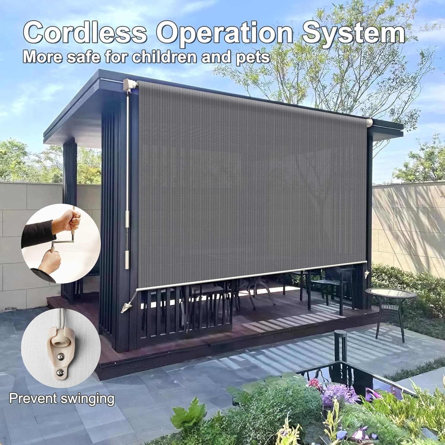 8’W x 6’H Outdoor Cordless Shade – Wrinkle-Free UV Protection for Patios & Decks