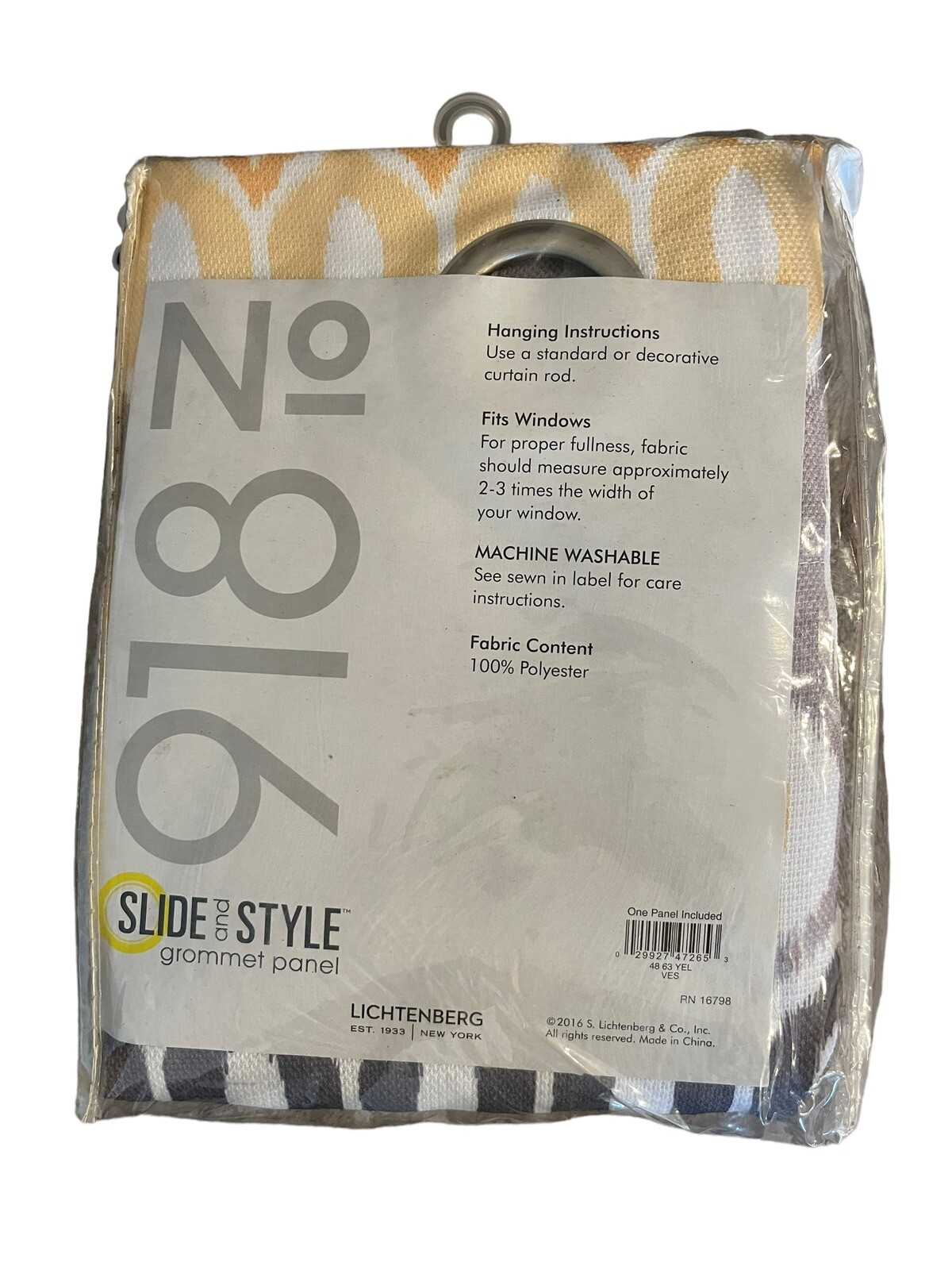 No. 918 Slide & Style Grommet Panel 48×63 Yellow White Gray Window Curtain