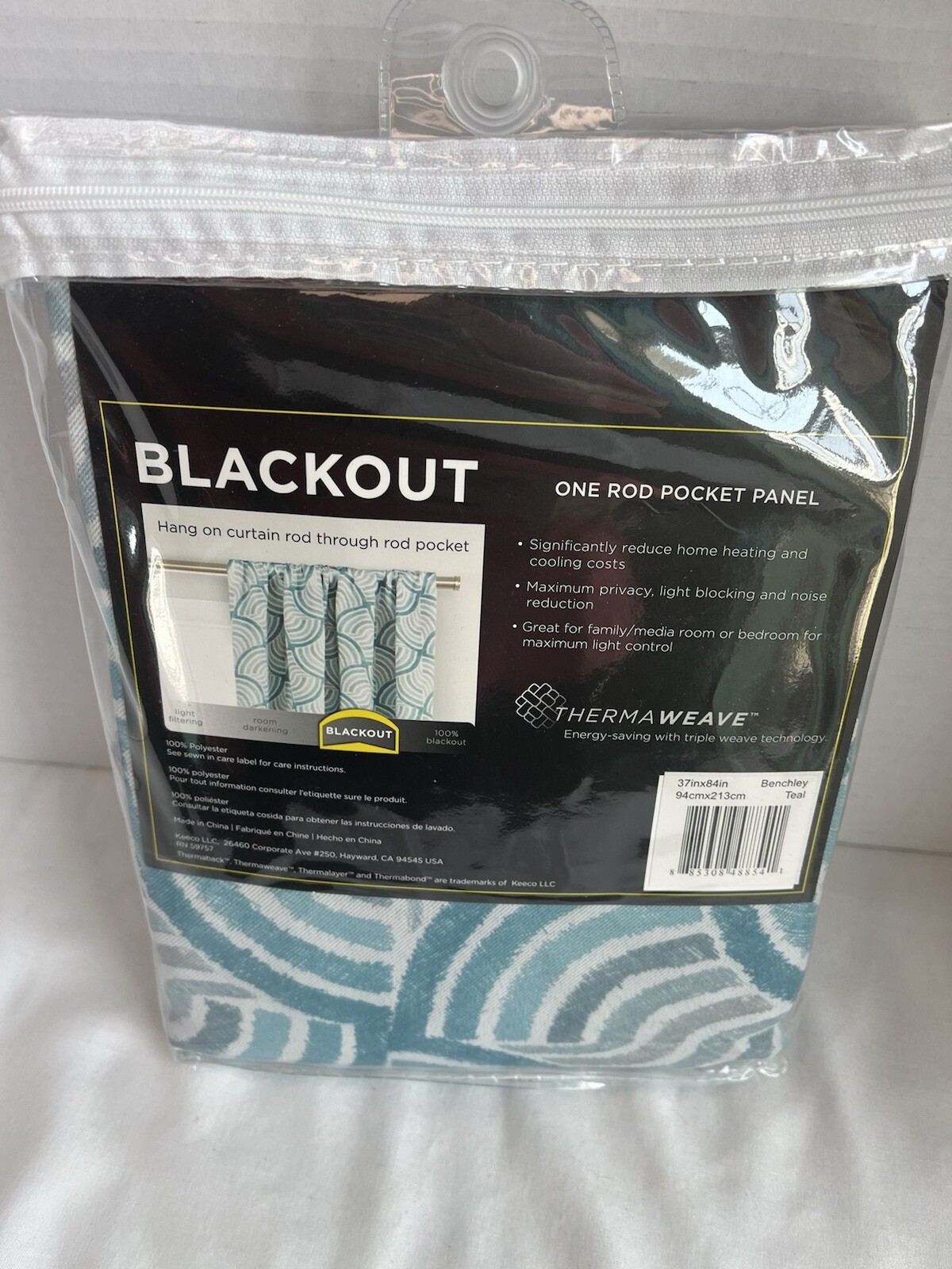 NEW Eclipse Blackout Panel Curtain 37”WX84”L ONE PANEL Benchley Teal Pattern