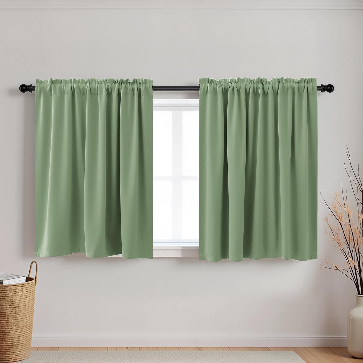Bathroom Curtains Window, Short Blackout Boho Curtain for Bedroom, Wide 34 X Lon