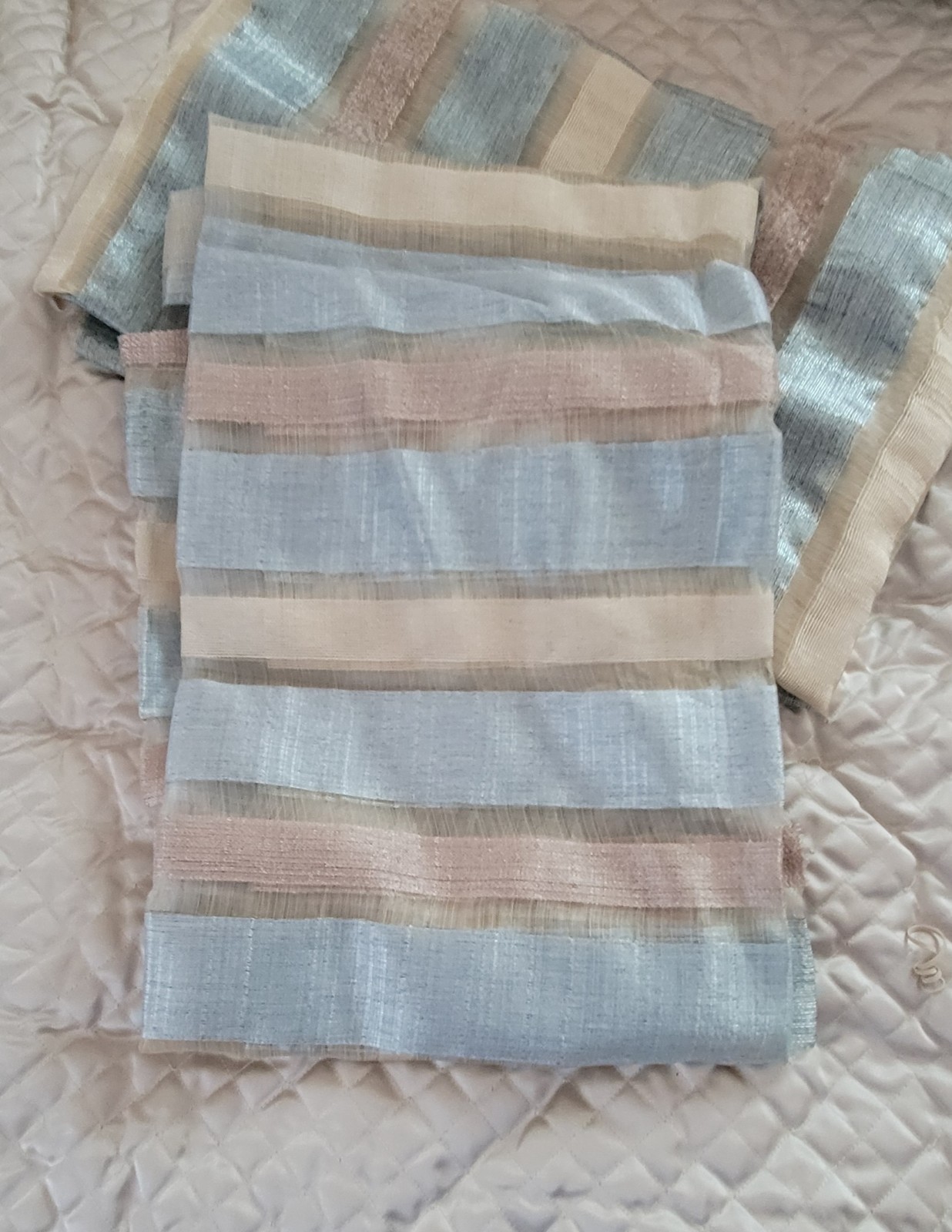 Striped Blue And Beige Texture Curtain Panels 1 Pair Rod Pocket 50″ W X 84″L