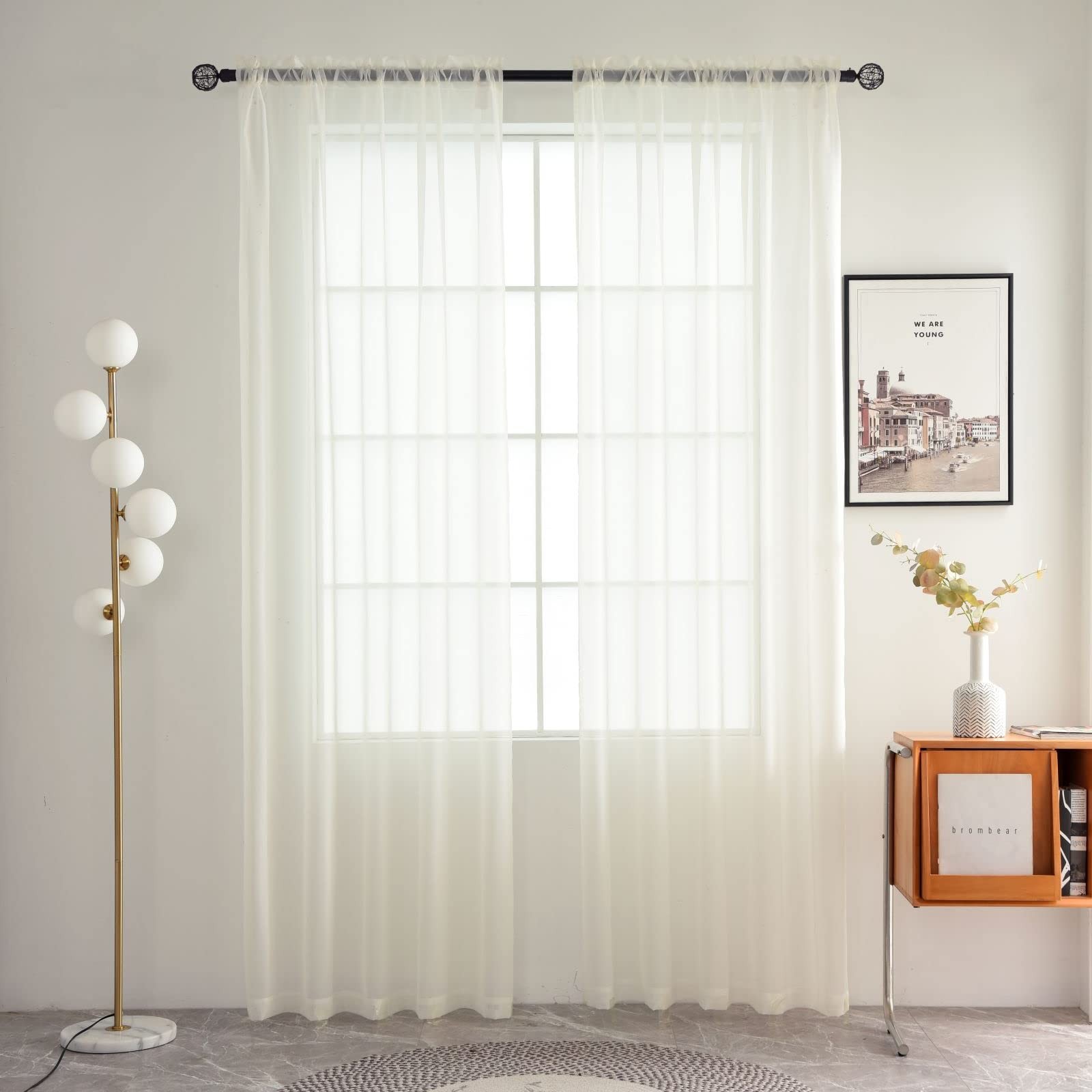 Basic Rod Pocket Sheer Voile Window Curtain Panels White 1 Pair 2 Panels 60 W…