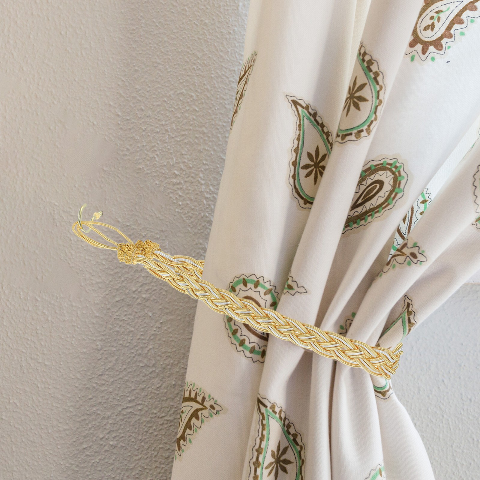 6Pcs 58cm/23″ Curtain Tieback Braided Drapery Holdback Holder Yellow/Silver