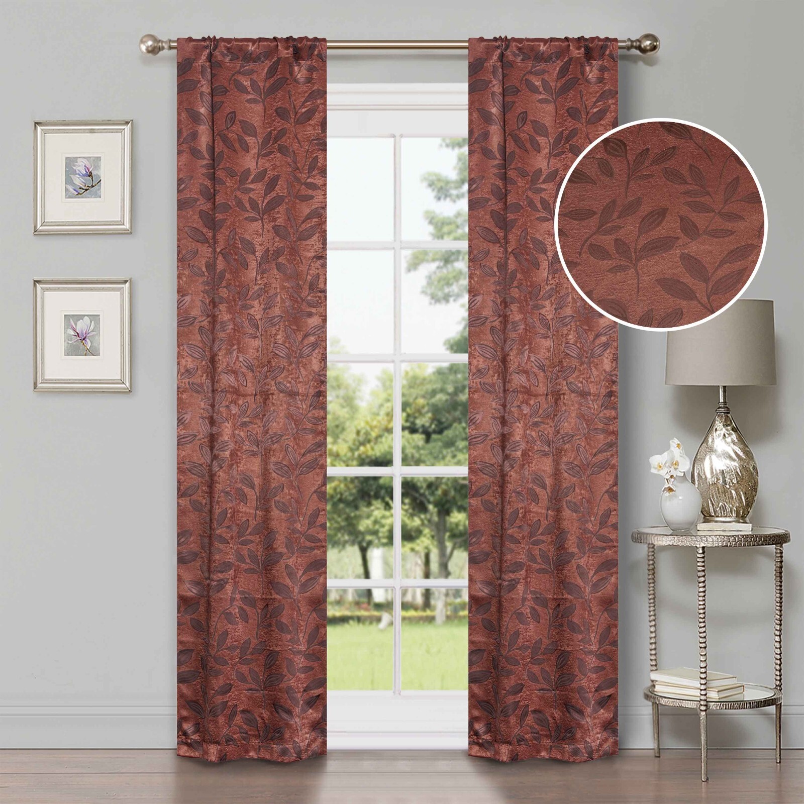 Bohemian Leaves Washable 36″ Wide Room Darkening Blackout Curtains, Set of 2