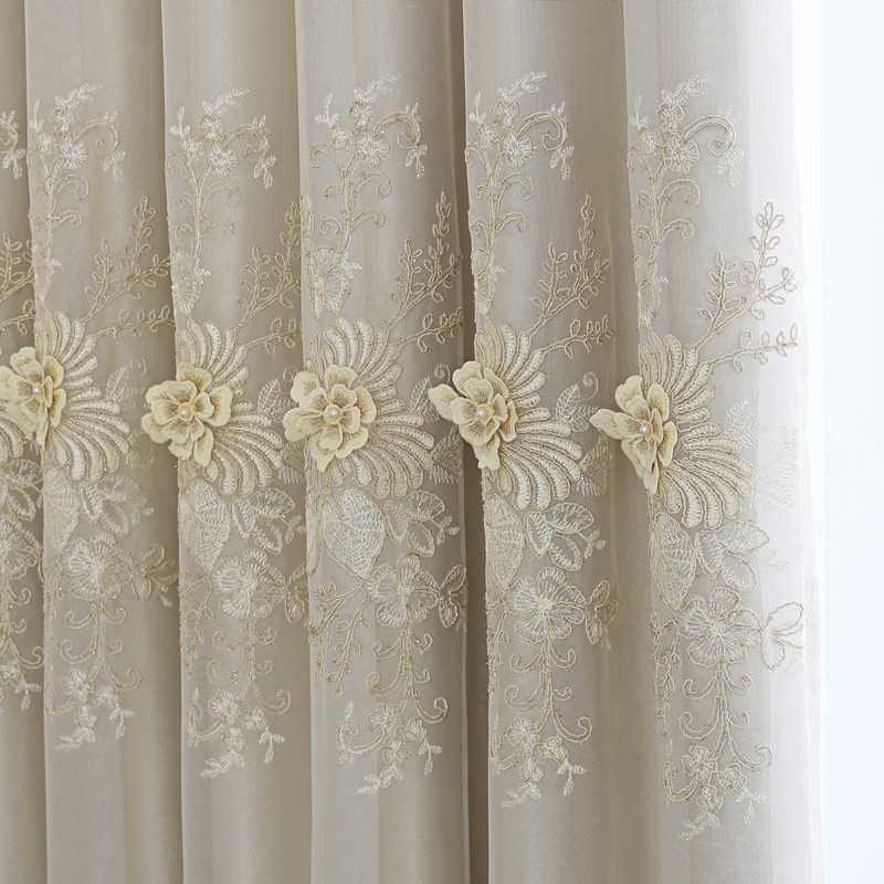 Embroidery luxury European double-layer valance gray cloth curtain tulle M1862