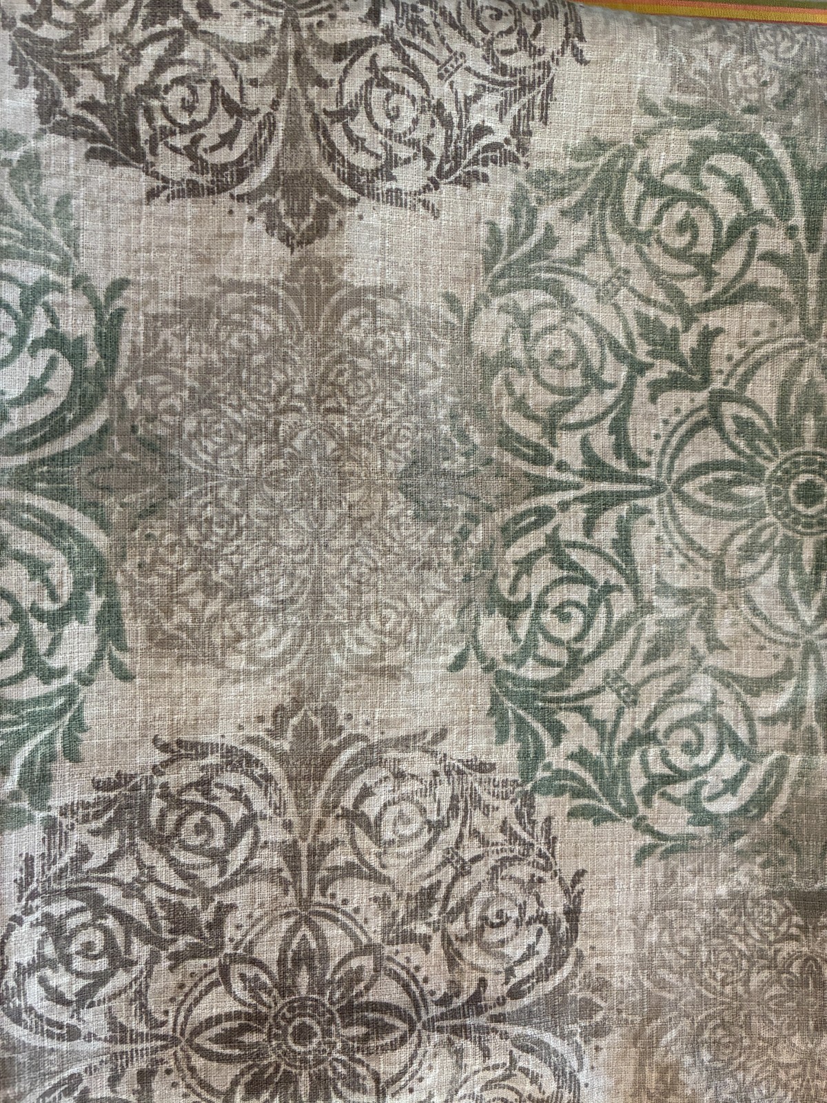 Lot of 4 teal gray medallion print tab top curtain panels 29W x 83L