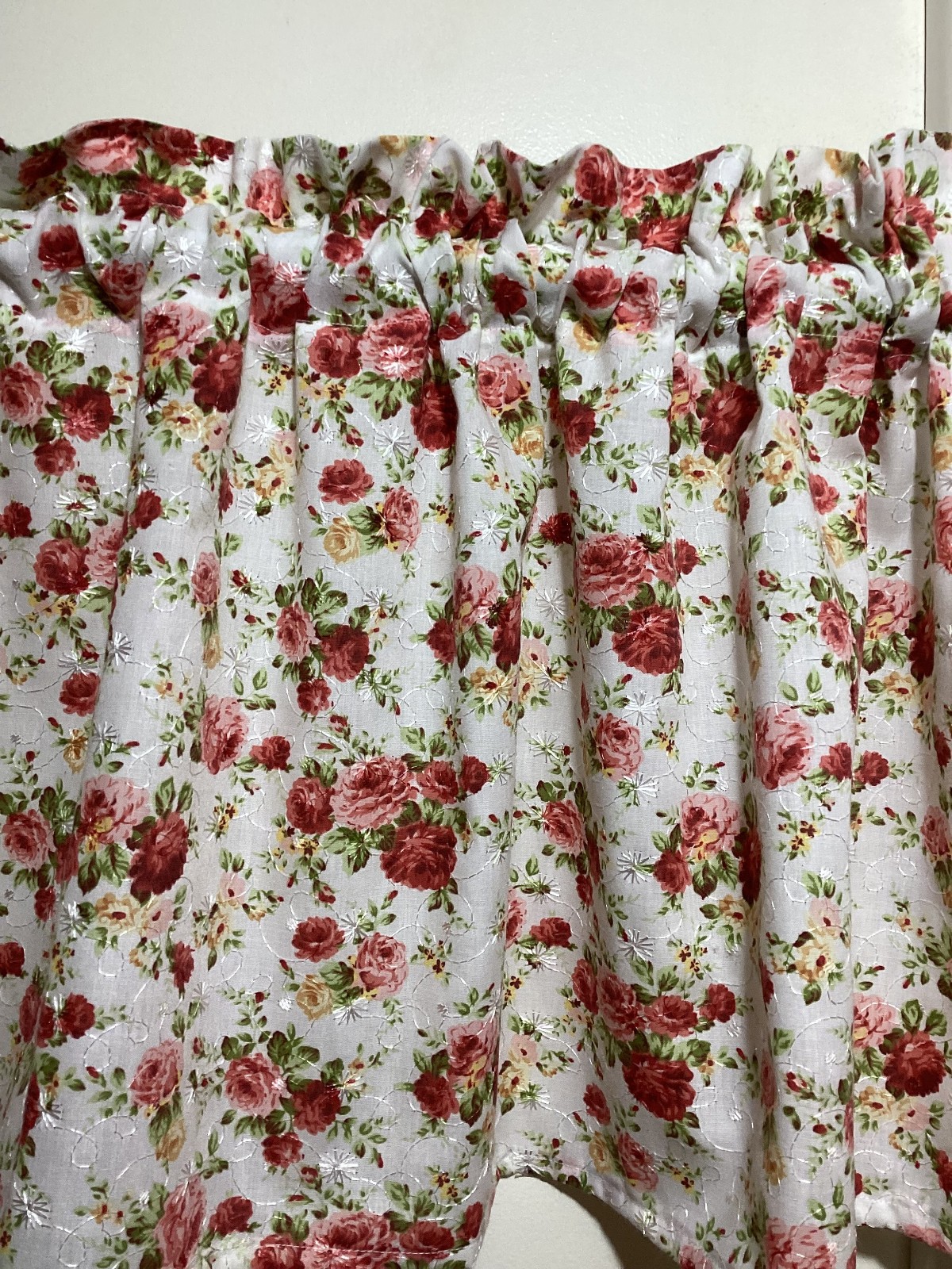 Handmade Rose Eyelet Poly/ Cotton Valance, 42 X 15 INCHES