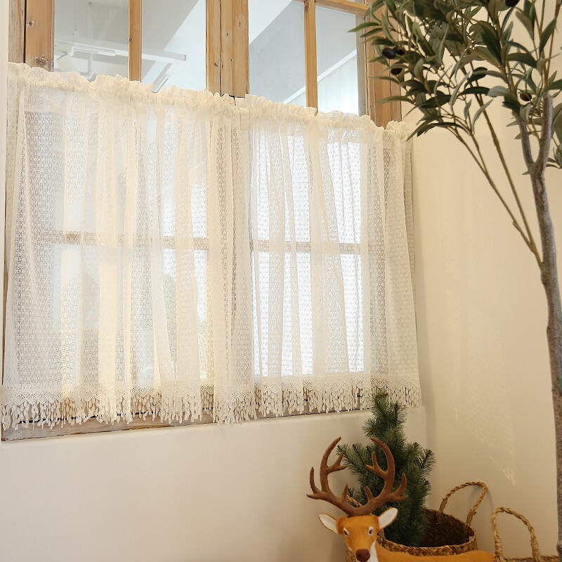 1pc Sheer White Lace Short Half Curtain Cafe Small Window Valance Drape Kitchen