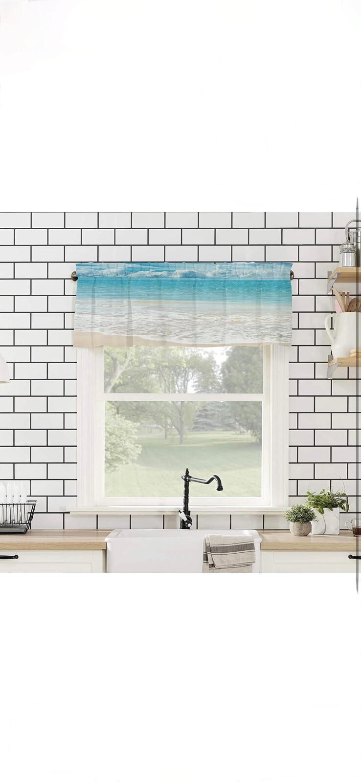 Beach Window Valances – Tropical Ocean Valance for Window – Blue Sky Sea Island