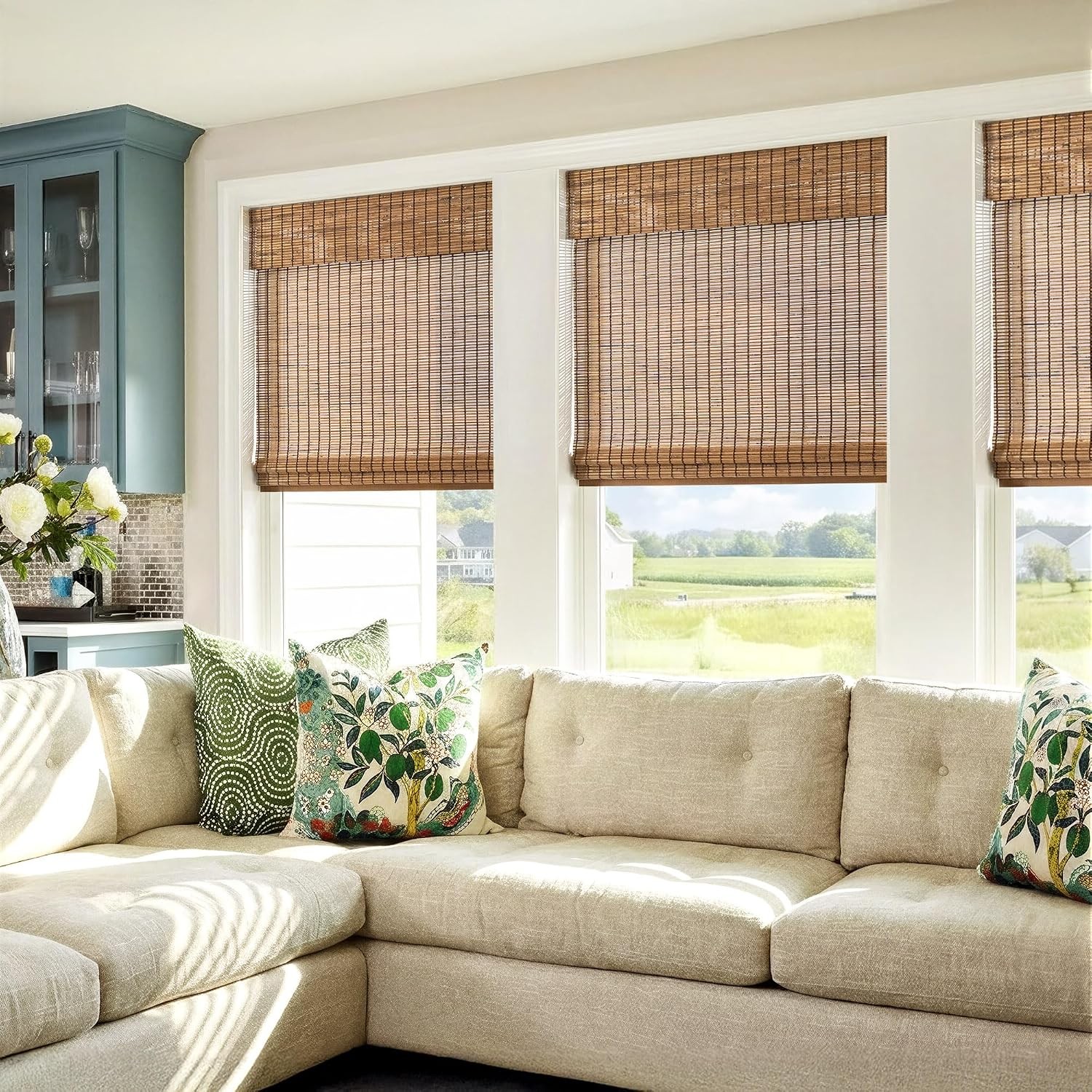 No-Drill Cordless Roman Shade Bamboo 43″ W x 48″ H Malay Umber