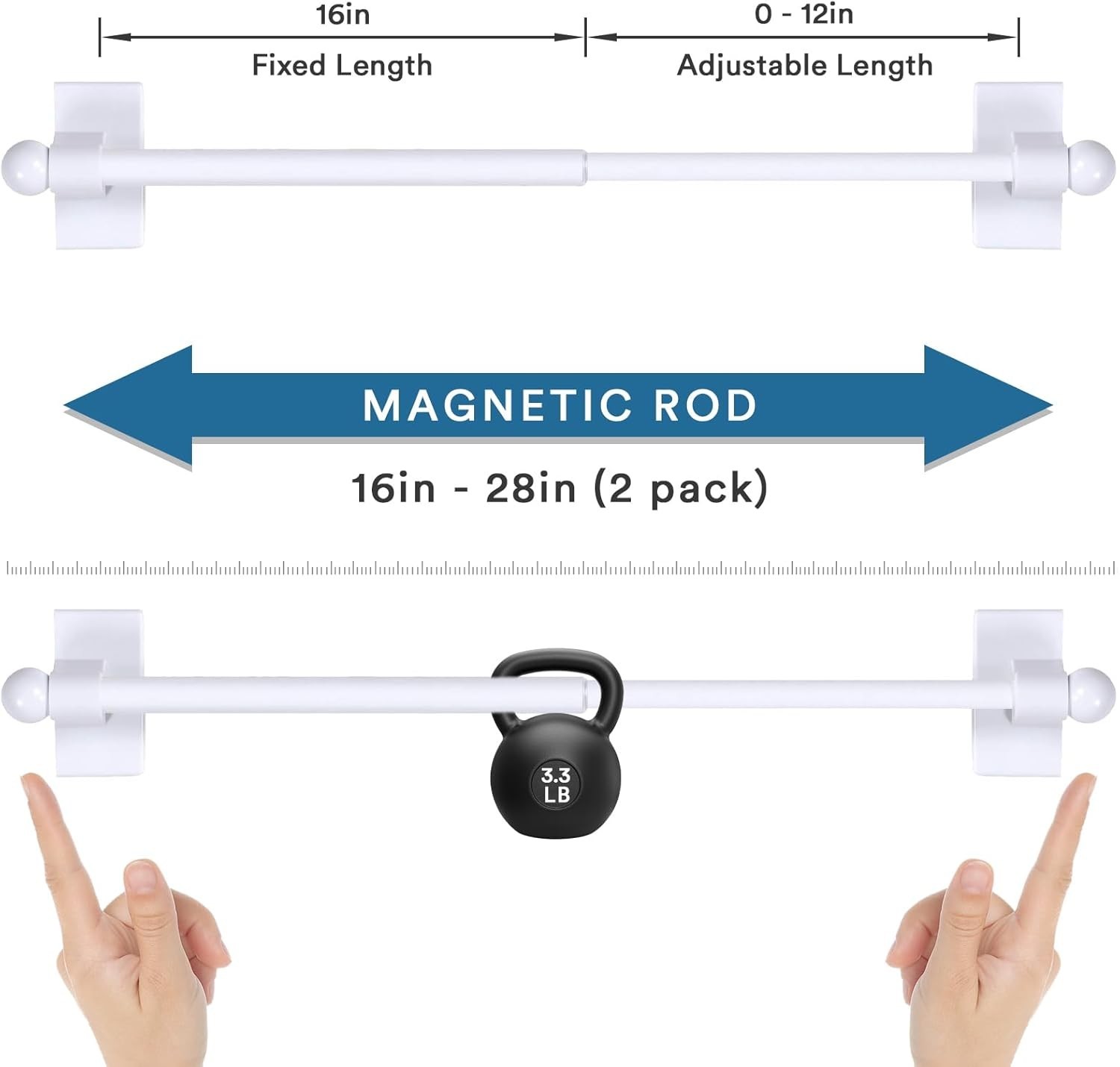2 PACK Magnetic Curtain Rods for Metal Doors, 16 to 28 Inch, 1/2 Inch Diamete…