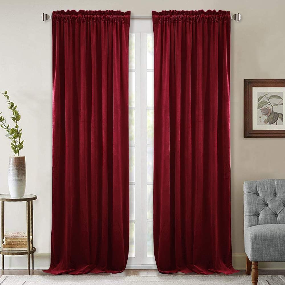 Theater Red Velvet Curtains 120 Inches Long, Luxury Christmas Home Decor Room Da