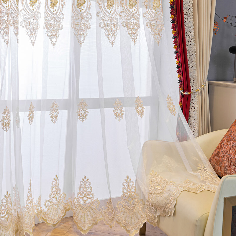 Custom red velvet American room villa cloth blackout curtain tulle drape C1227