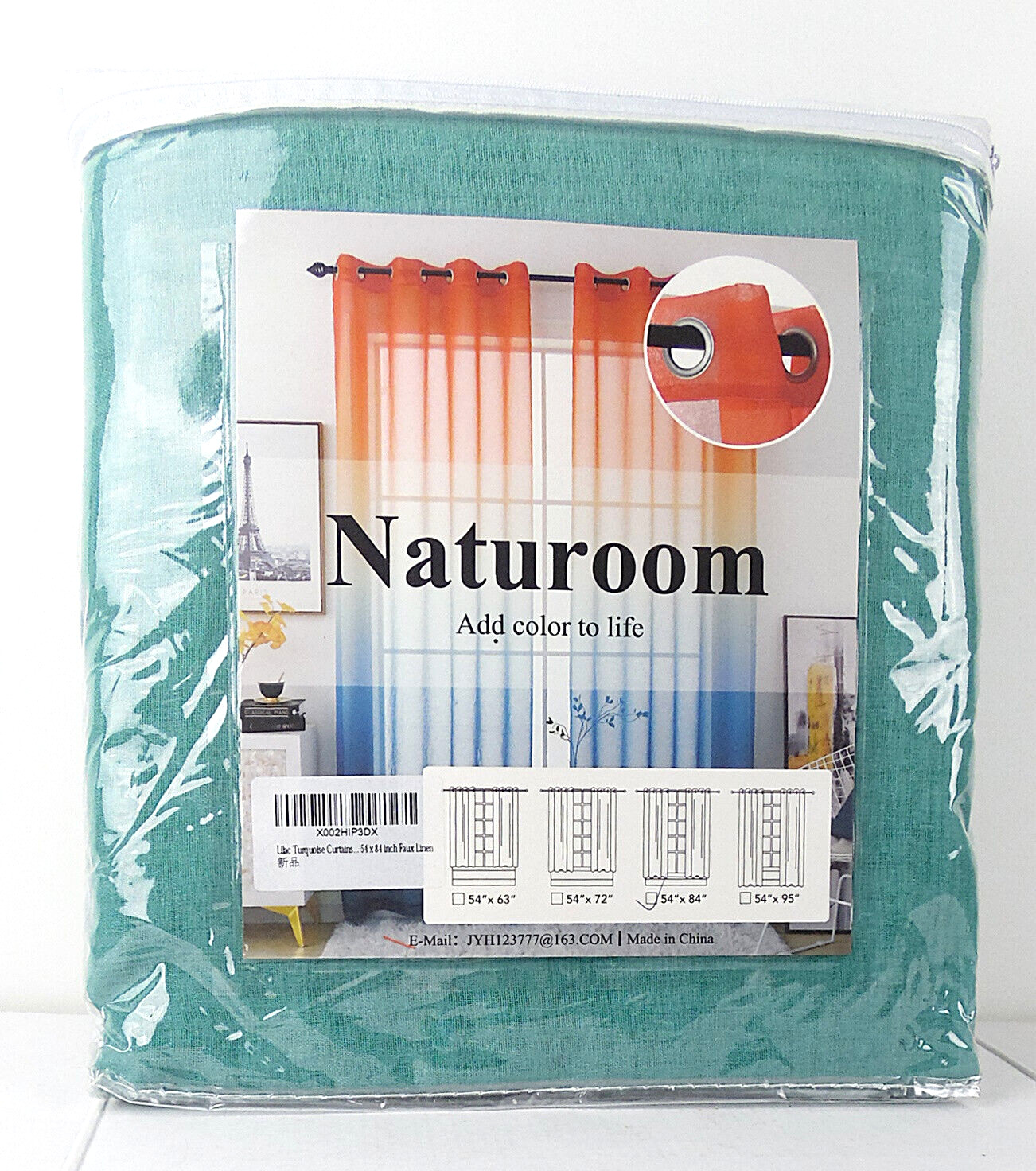NEW NIP Naturoom Lilac Turquoise Sheer Ombre Curtains Set 54″ x 84″ Faux Linen