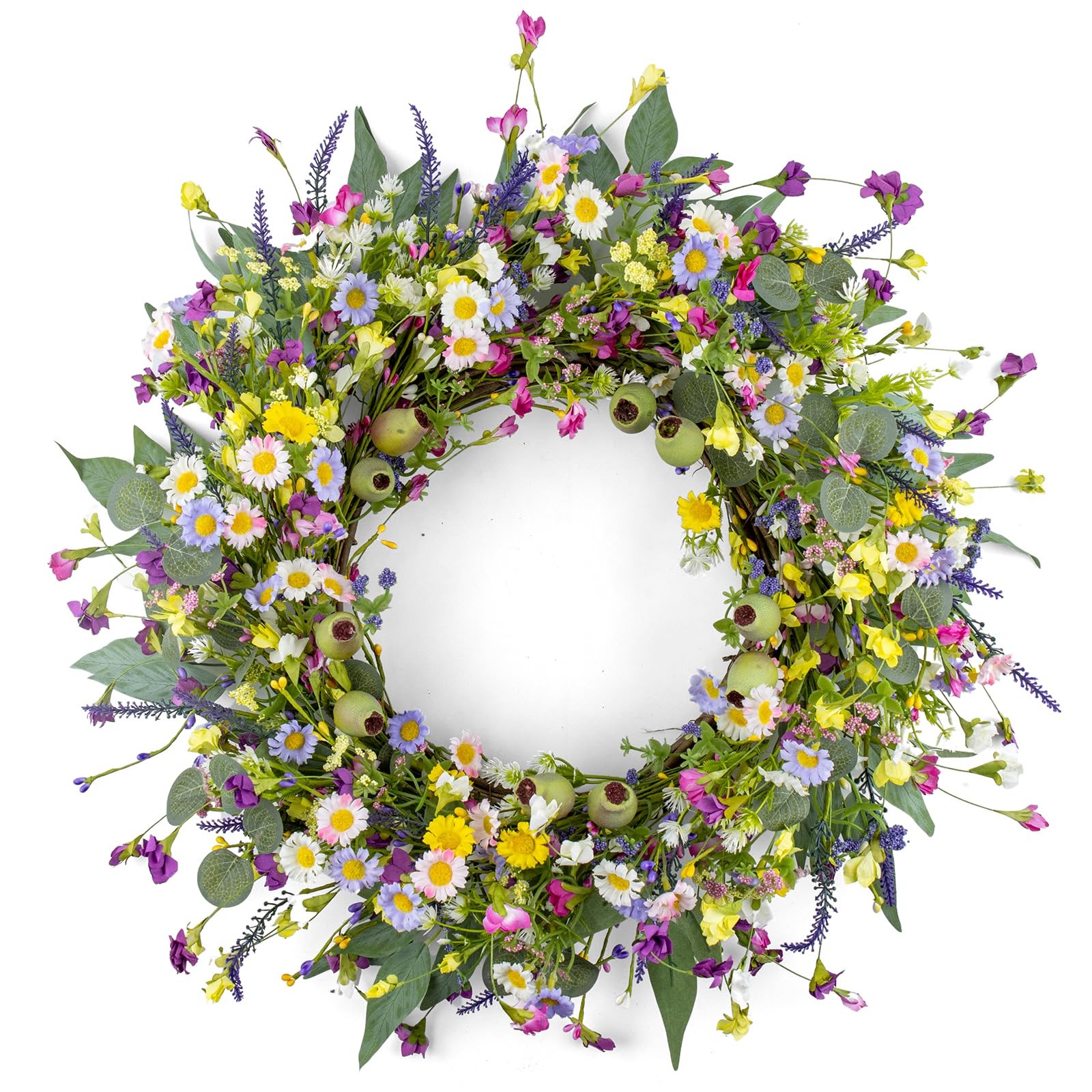 Yawwind 22 Inches Spring Wreaths for Front Door Rustic Pink, Yellow, Green