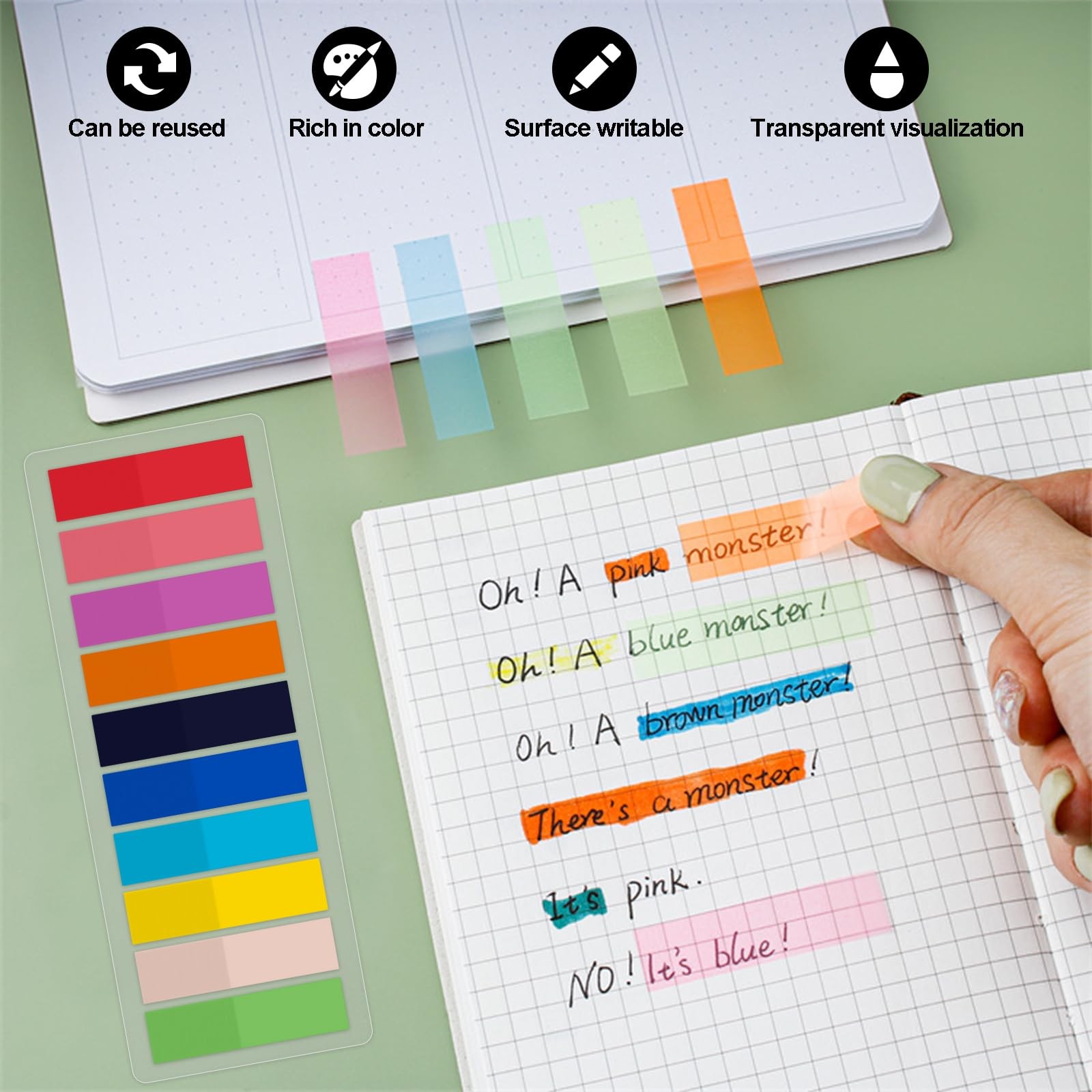 Sticky Tabs 2400 pcs Book for Page Markers,Morandi Small, Clear