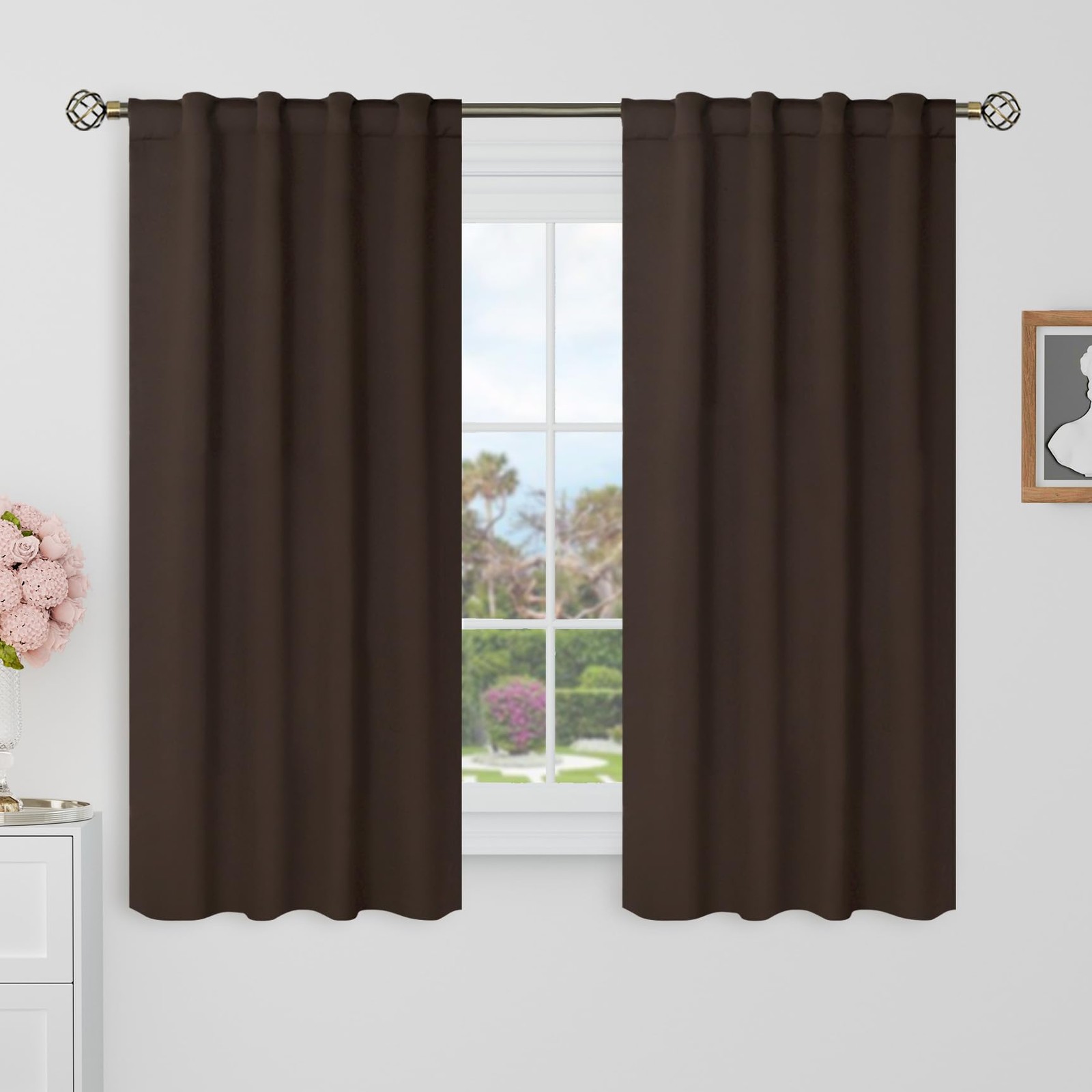 Blackout Curtains 48 Inches Long for Windows – 38″W x 48″L (Pack of 2) Brown