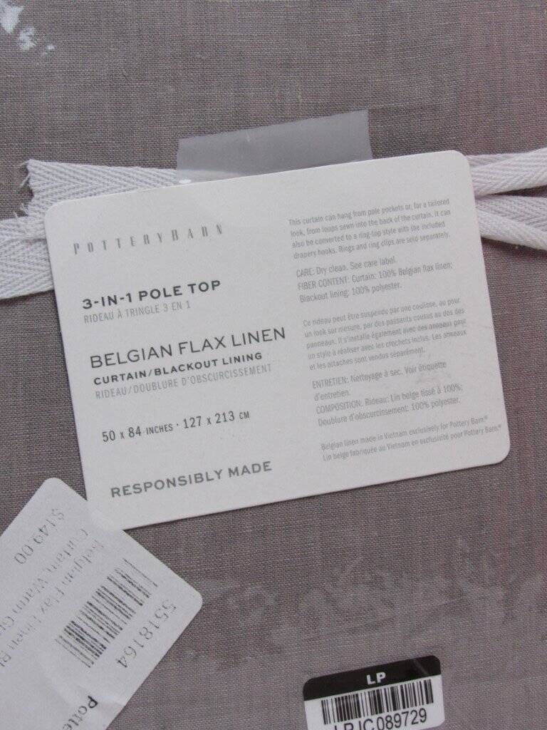 Pottery Barn Belgian Flax Linen Curtain Blackout 50″x 84″ 1 panel Warm Gray NWT