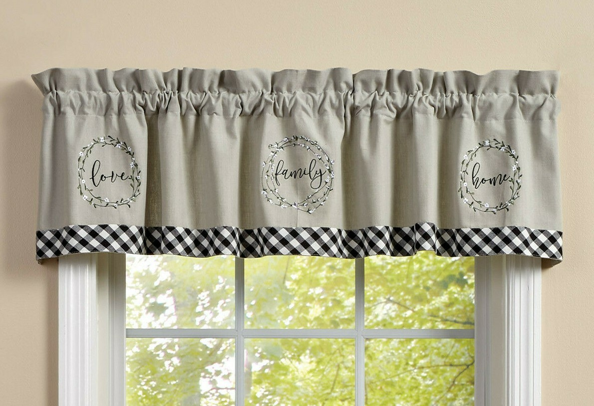 NEW GRAY FARMHOUSE WINDOW VALANCE BOUQUET OF GRACE Love Family Home Black White