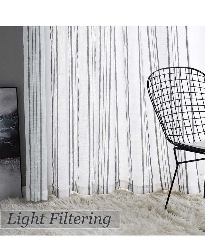 NEW Black & White Striped Cafe Curtains 2 Panels Sheer Stripe 84” L W/ valence