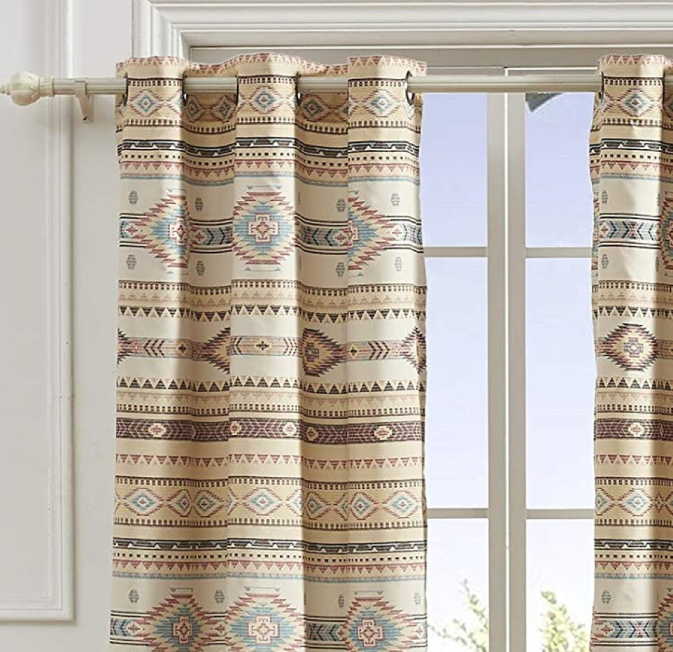 SOUTHWEST TRIBAL 84×84 WINDOW PANELS : PHOENIX BROWN TURQUOISE CURTAIN DRAPES