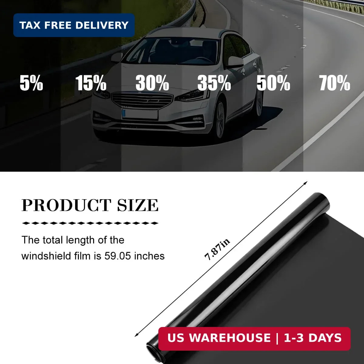 Car Windshield Tint Strip, 5% VLT Vehicle Front Windscreen Sun Visor Strip for U