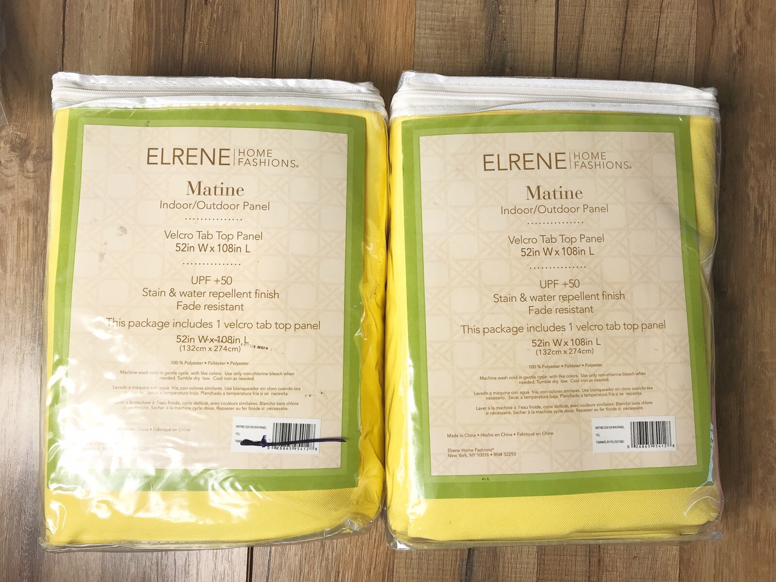 2 Elrene Matine Indoor Outdoor Tab Top Panels 52×108 Yellow New Open Package