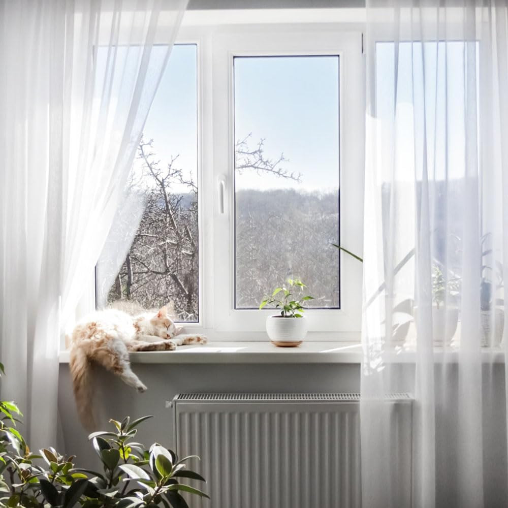 Sheer White Curtains, 84 Inch Length 2 Panels Set, Rod Pocket Voile Fimly Drapes