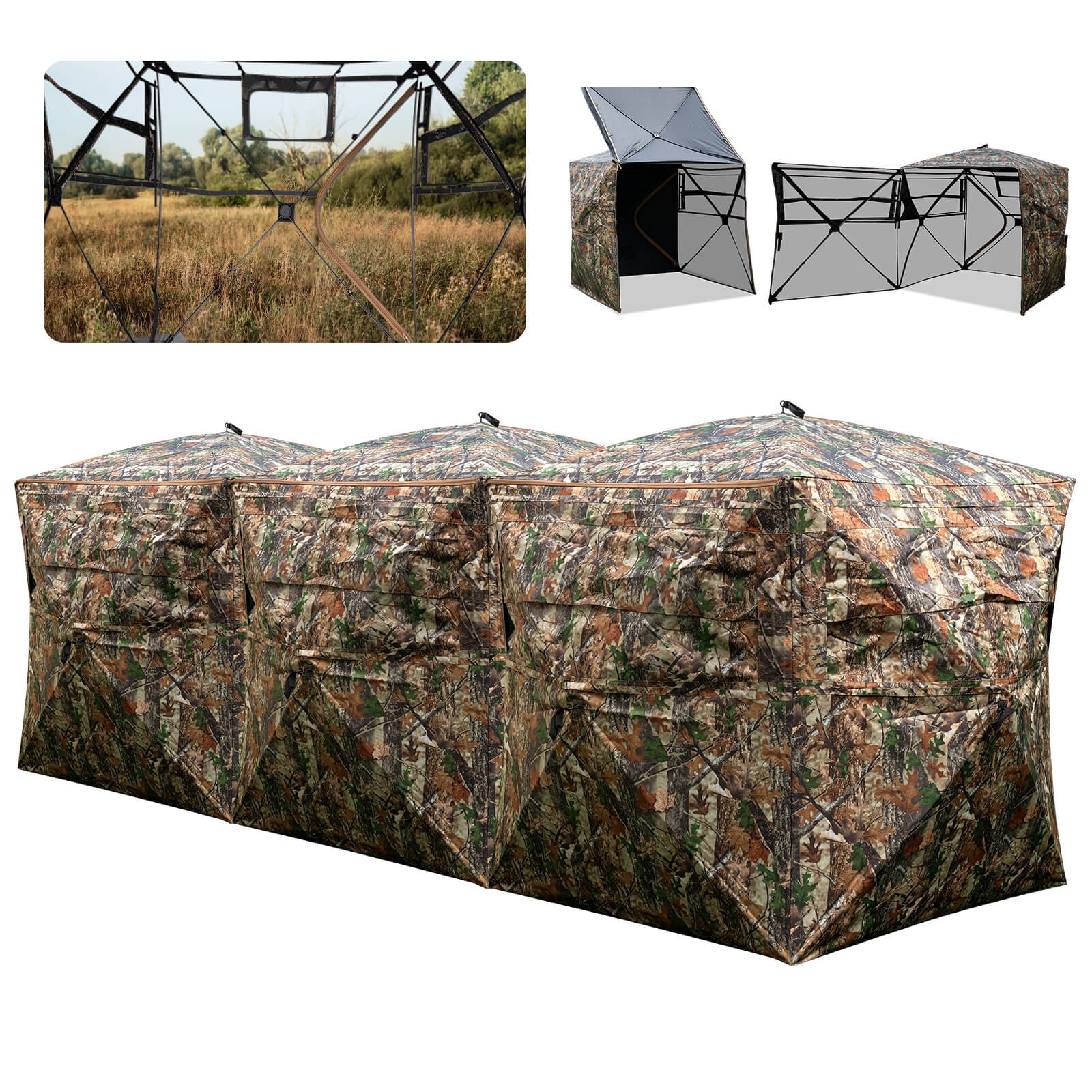 2-6 Person Side-by-Side Hunting Blinds w/Noise-free Windows, Swing Doors Bag