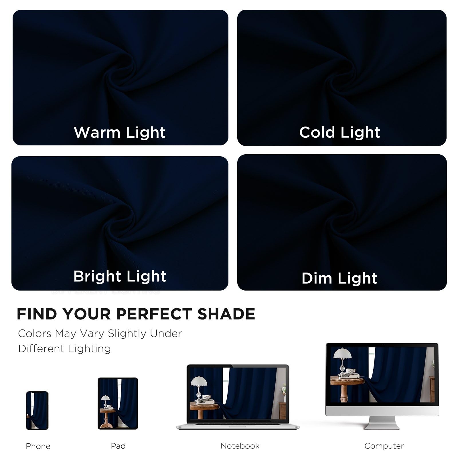 Cucraf Navy Blue Blackout Curtains 90 Inches Length 2 Panels Set Rod Pocket And
