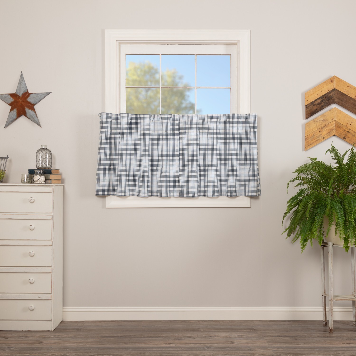 Sawyer Mill Blue Plaid TIER SET 24″ Long Country Cottage Farmhouse Cafe Curtains
