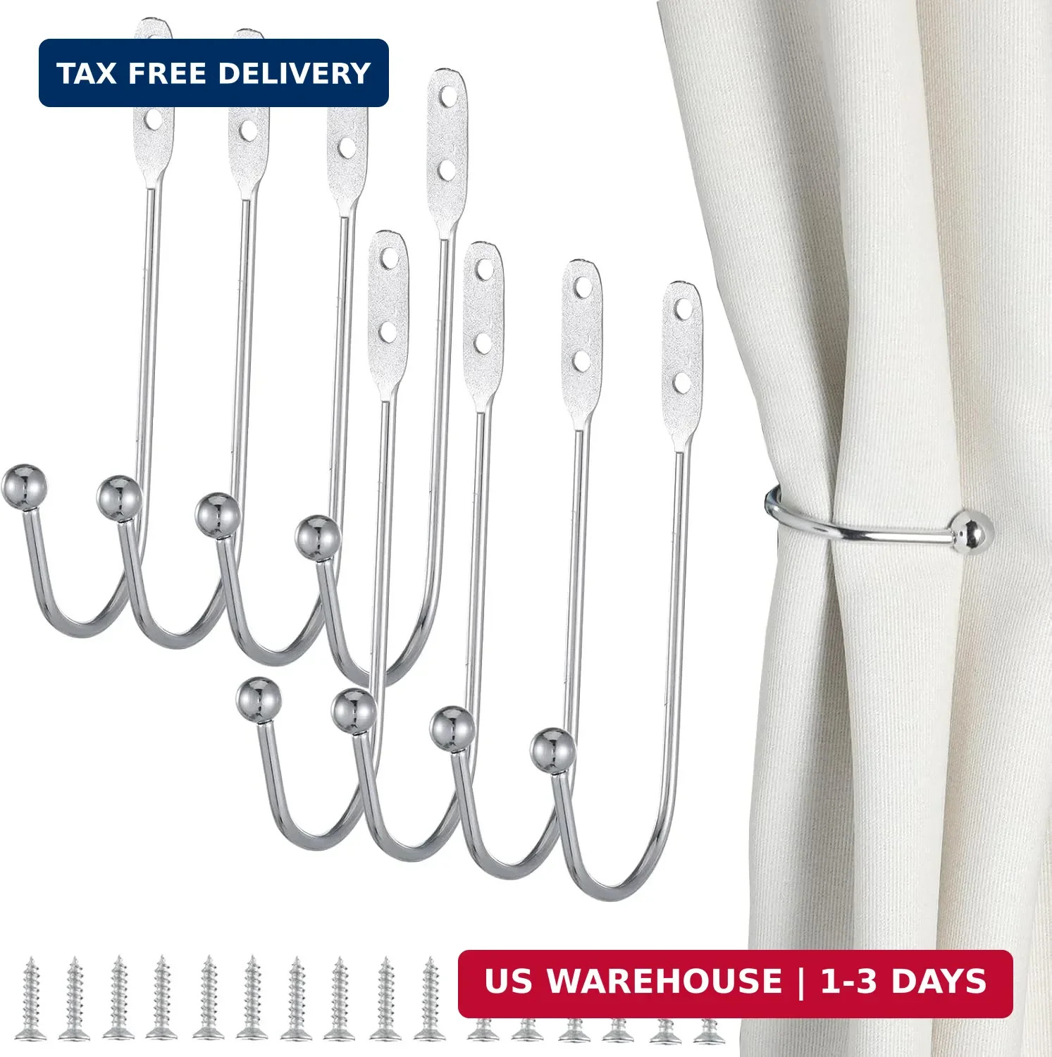 8 Pcs Metal Curtain Holdbacks, Curtain Tiebacks Wall Mounted Curtains Hooks Deco