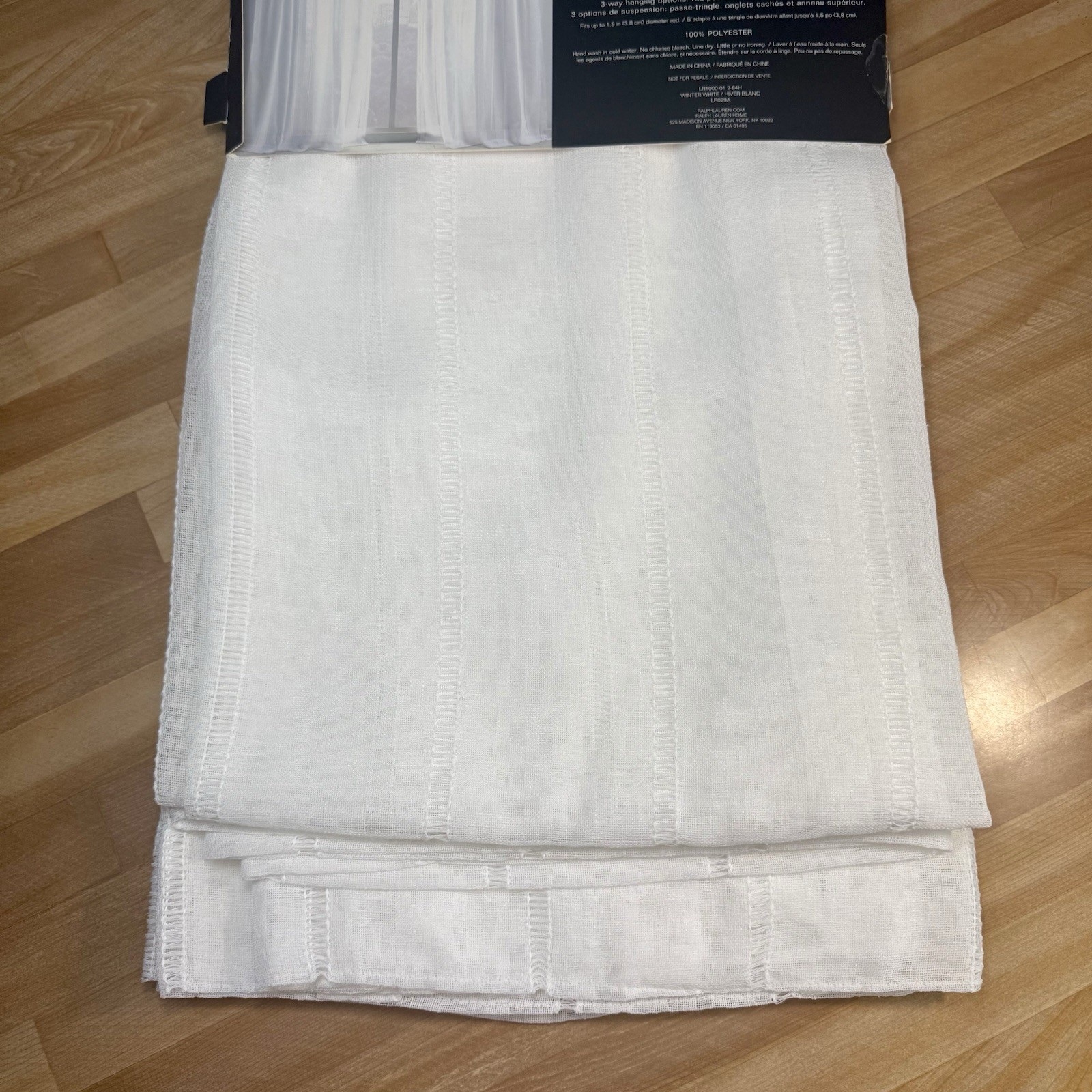 NEW Ralph Lauren 54”x84” White Hamilton Sheer 2 CURTAIN Panels Woven Stripes NWT
