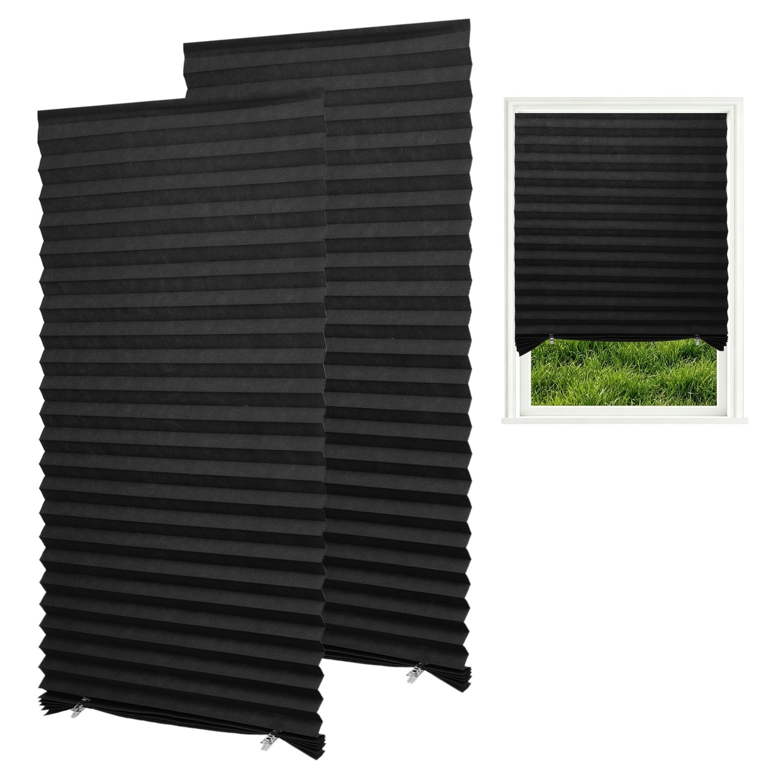 2 Pack 23.6 x 71 Inch Temporary Window Pleated Blinds with 4 Clips, Dark Gray