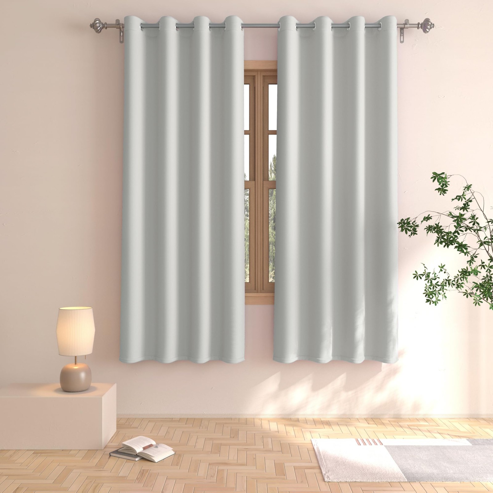 Light Grey Room Darkening Curtains 63 inches Long Window Curtain Panels Livin…