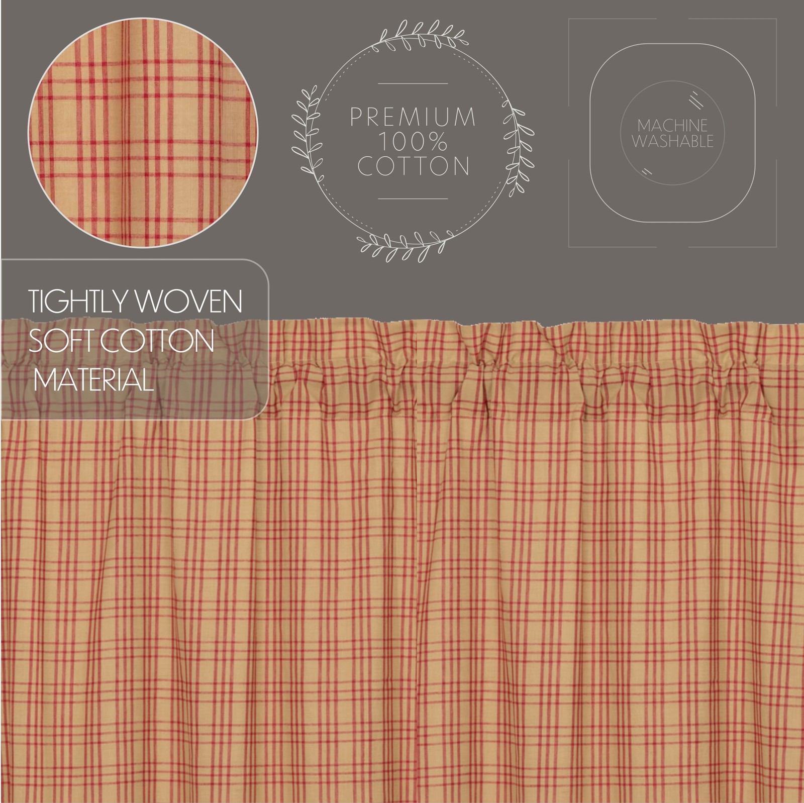 Sawyer Mill Red Red Plaid Set (2 Prairie Swag 36×18 ; 2 Tier 36×36) VHC Brands