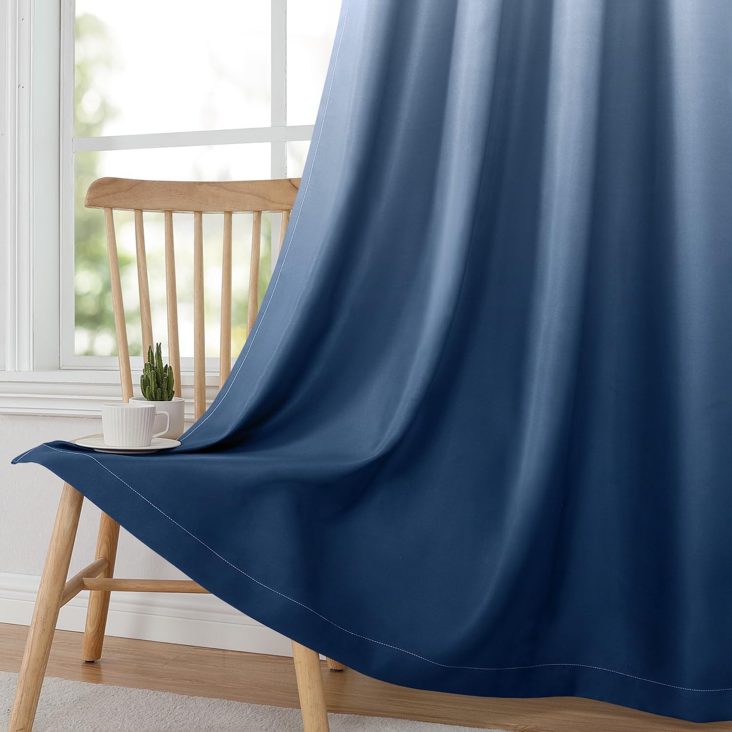 Navy Blue Ombre Blackout Curtain W52 X L84 2 Panels Grommet Thermal Insulated
