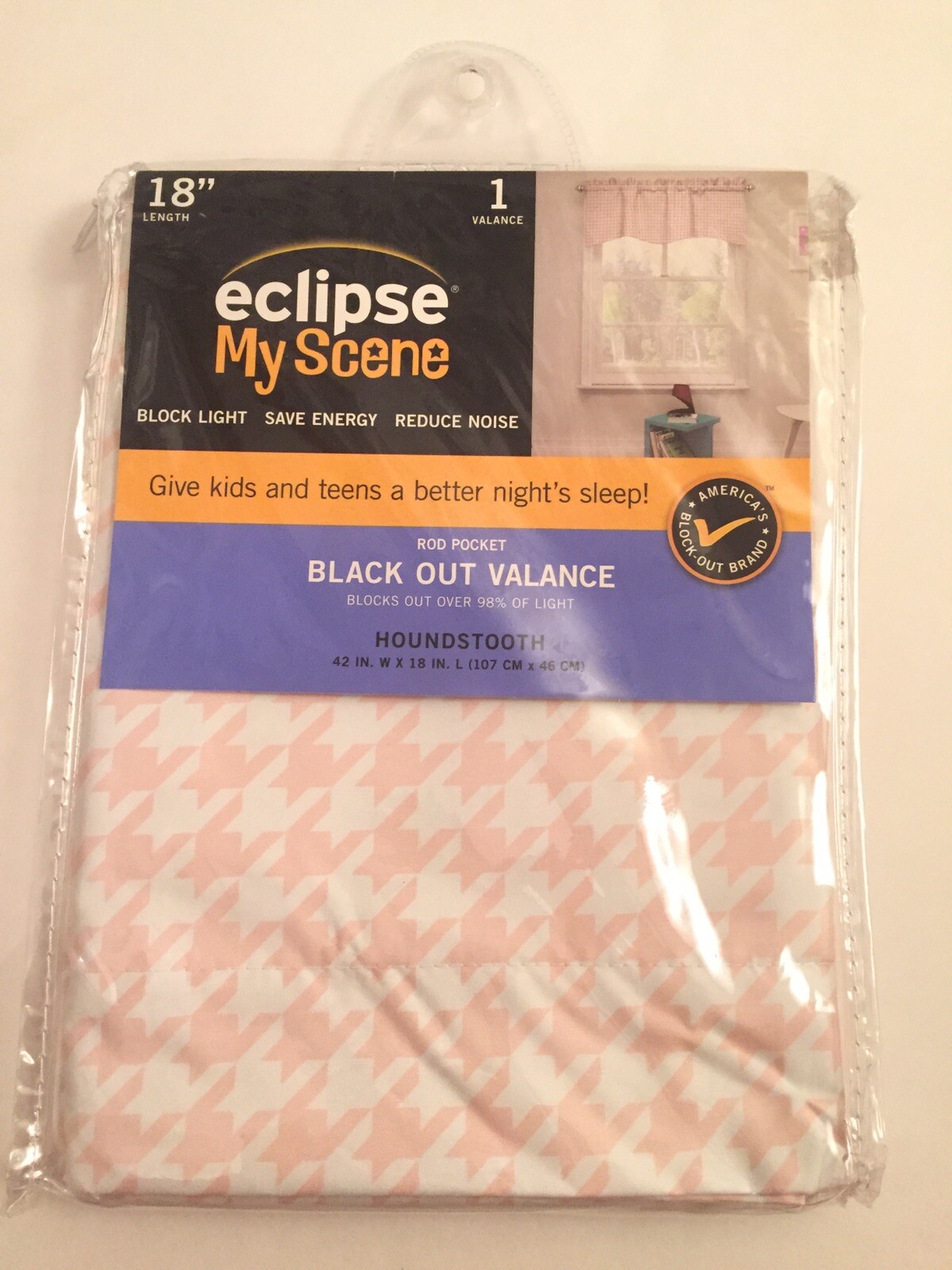 New Eclipse My Scene Black Out valance Magnolia Pink White Rod Pocket 42×18