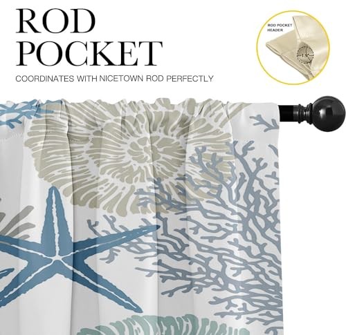 2 Pack Valances Window Treatments, 18″W x 52″L (Pack of 2) Beach Starfish