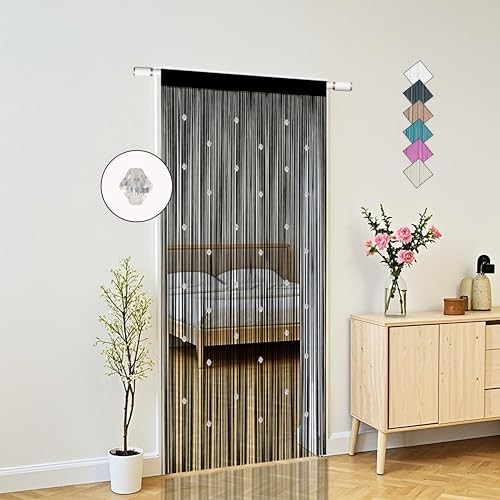 Beaded String Curtains for Doorways Boho Bedroom 39″W x 79″L (Pack of 1) Black