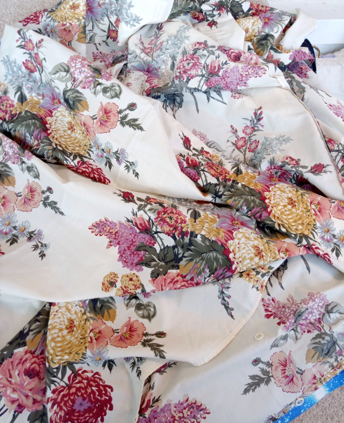 4 Vintage Country Victorian Floral Rose Ruched Swag Balloon Curtain Panels SET