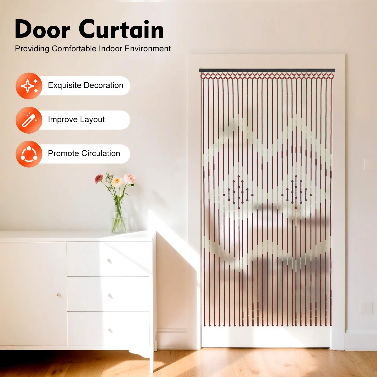 Natural Wood and Bamboo Beaded Curtain Fly Screen Porch Doorway For Bath Bedroom
