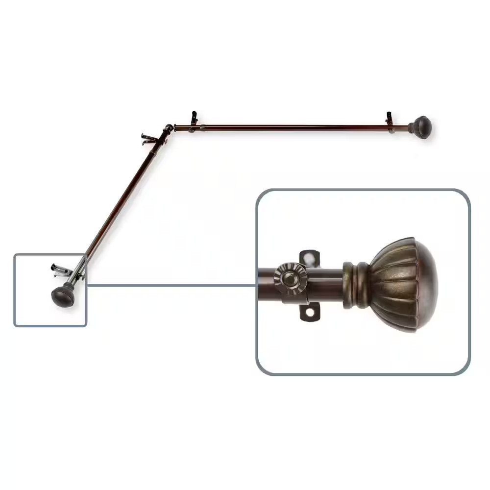 120 In. – 170 In. Magnolia 13/16 In. Dia Corner Window Single Curtain Rod in Coc