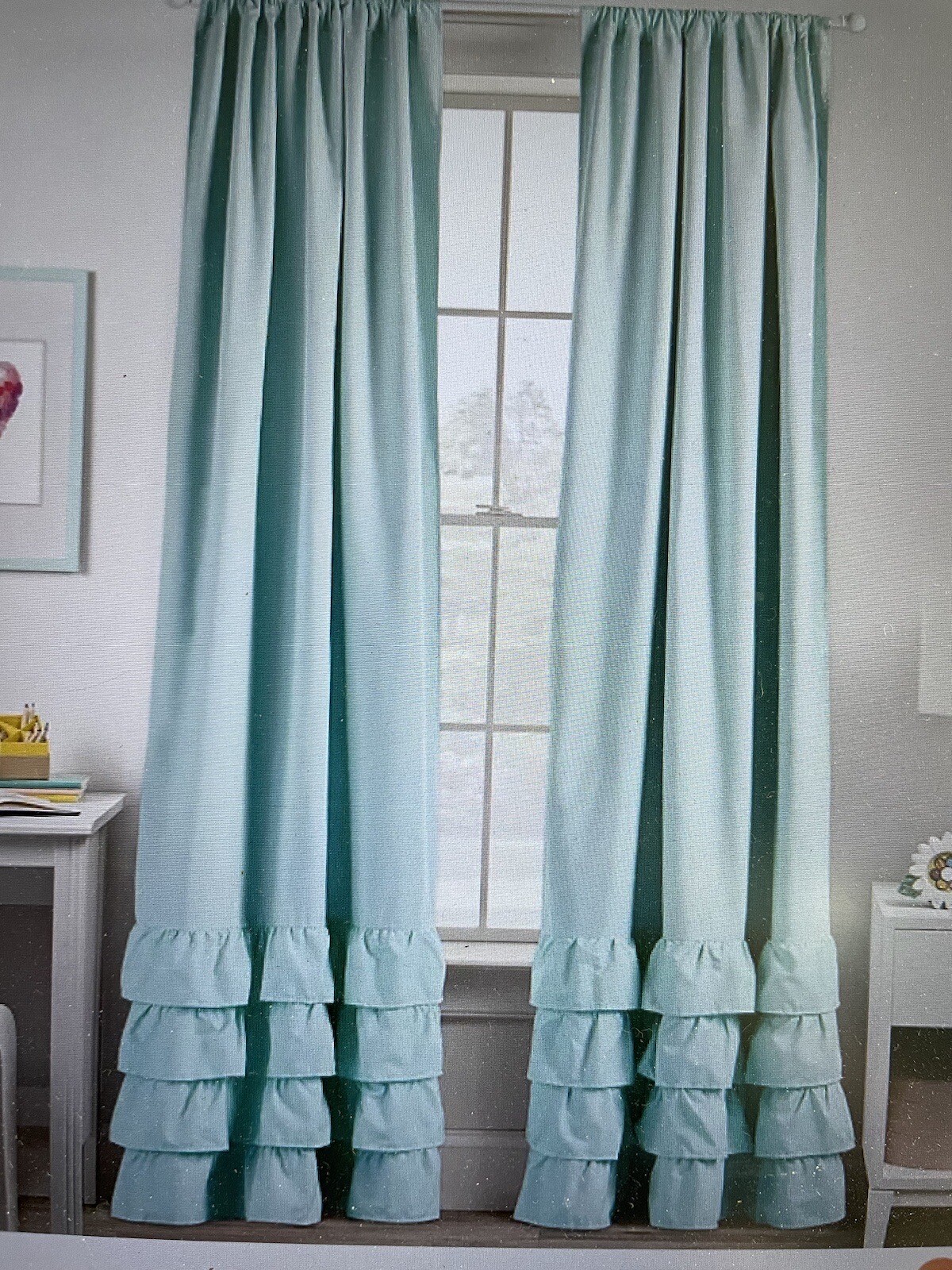 The Big One Kid’s Ruffle Blackout 2-pk Window Curtain Set Teal Blue 40 “X 84”