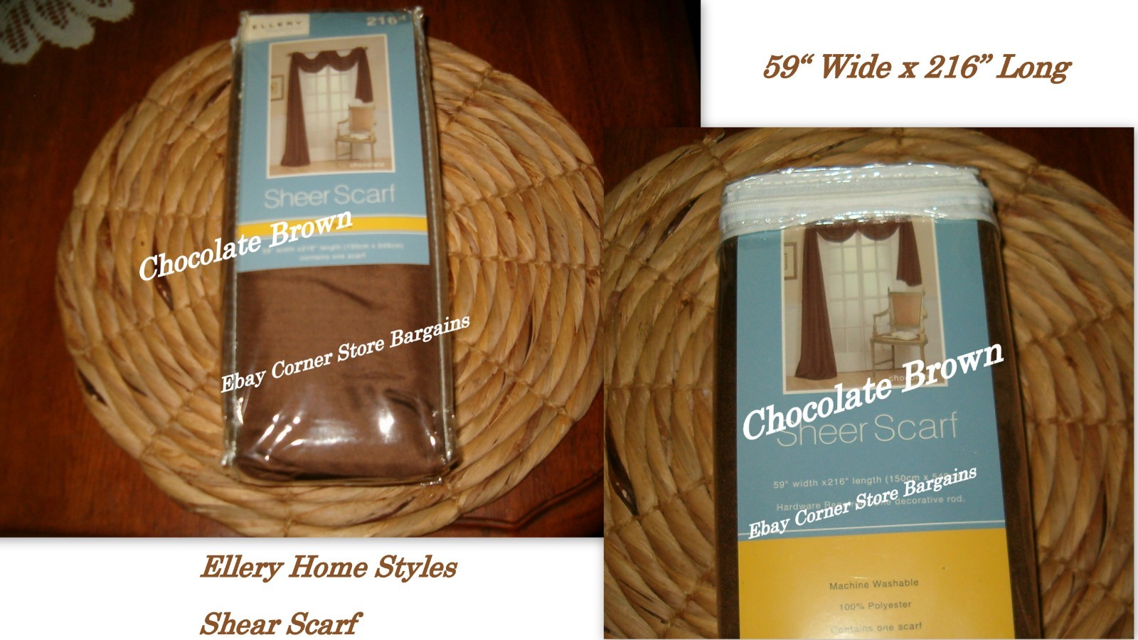 Ellery Homestyles SHEER SCARF CHOCOLATE 59″ W X 216″ L Window Scarf Valance
