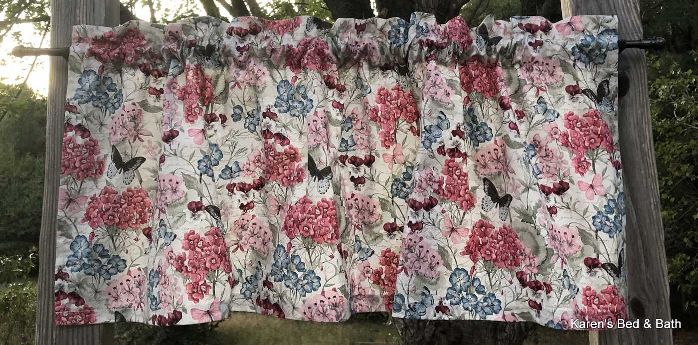 Butterfly Floral Garden Burgundy Pink Blush Flowers Handcrafted Valance t3/12